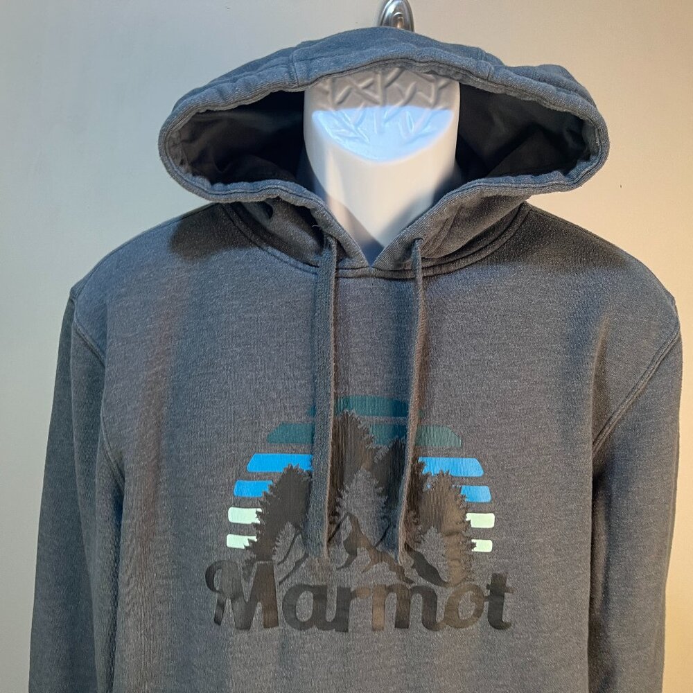 🏔️ Marmot Men’s M Slate Blue Hooded Sweatshirt Hoodie Long Sleeve EUC 🔵